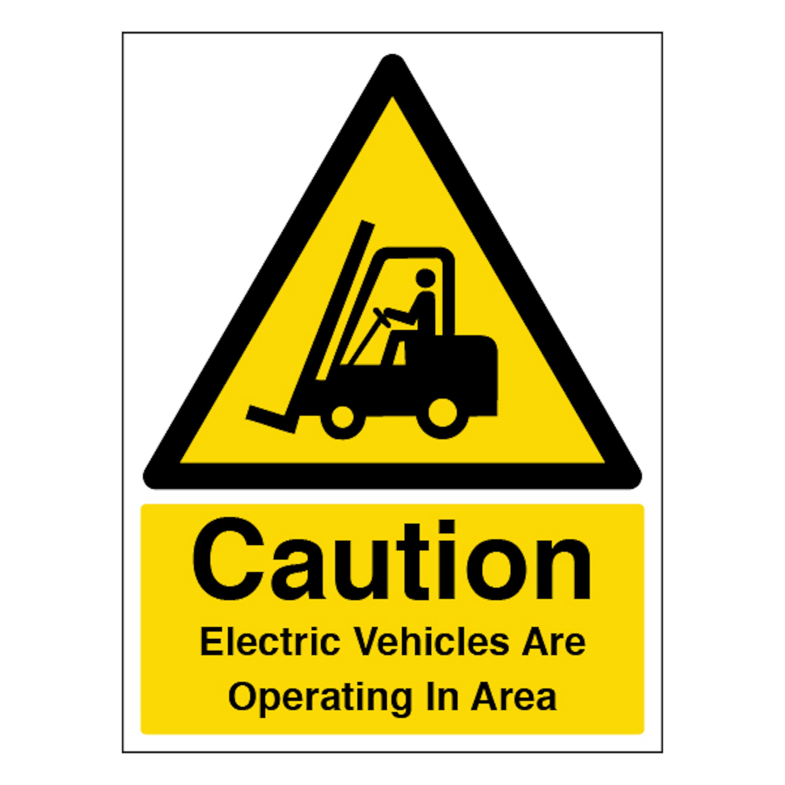 V Safety Caution Electric Vehicles Are Operating In Area - Portrait 200 x 300mm - 1mm Rigid Plastic Safety Sign