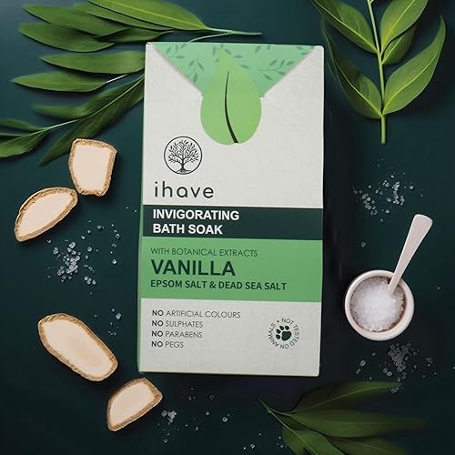 iHave Epsom - Sal y sal del mar muerto con aceites esenciales de vainilla, sales de baño portátiles, regalos únicos de spa para ella, aniversario