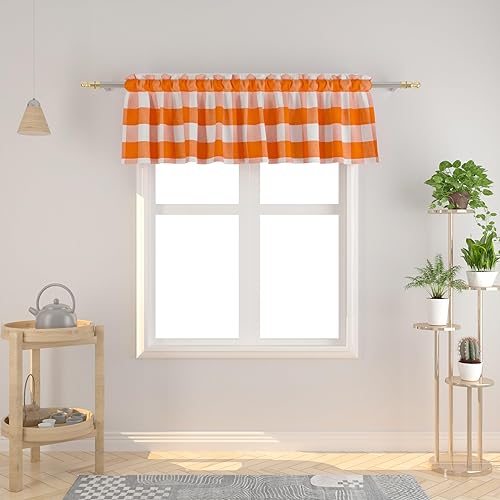 Miniatura 51 de Cortina ajustable con cenefa para ventana de cocina Buffalo Check, a cuadros, gingham, estilo granja, con bolsillo para barra, para baño, 42 x 45