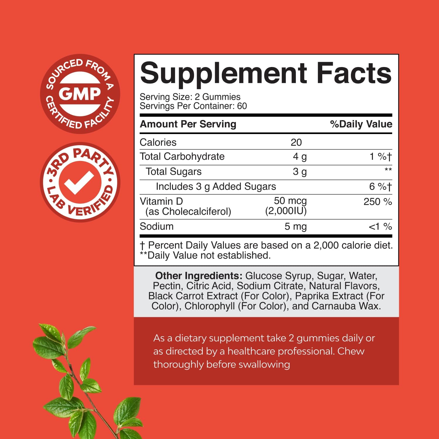 Natures Craft Vitamin D3 Gummies for Daily Wellness - Delicious Vitamin D Gummies for Adults with D3 2000IU per Serving Bone Muscle & Immune Support - Non-GMO Gelatin & Gluten Free - 120 Count