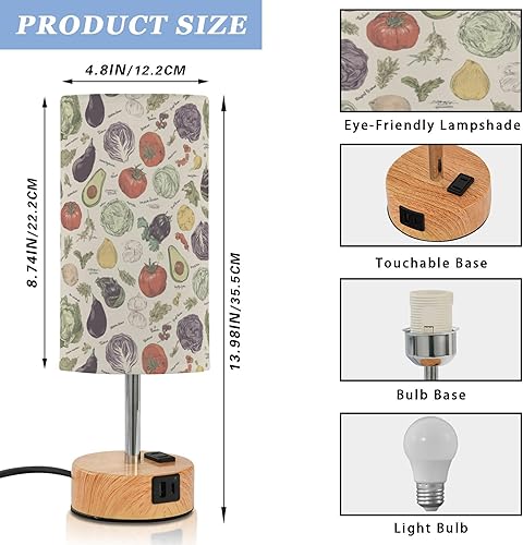 Miniatura 2 de Vegetable Retro Dimmable Bedside Touch Lamps with Charging Ports for Living Room Bedroom Nightstand Office Desk, Light Bulb Included