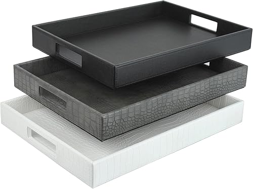 Miniatura 9 de HofferRuffer Bandeja Rectangular para Servir con Asas con Agujeros para Mesa de Café, Desayuno, Té, Comida, Mayordomo - Encimera, Cocina, Bandeja