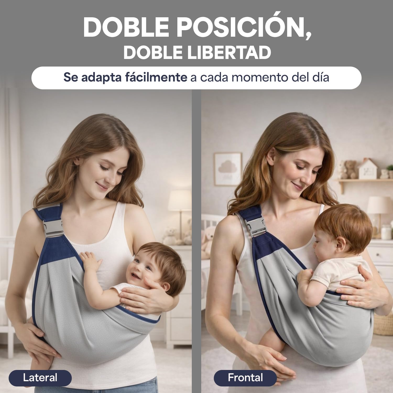 Indiluc Fular Portabebe – Portabebes con Cierre Reforzado de Seguridad y Diseño Ergonómico, Comodidad total en Frontal y Lateral para porta bebes de 0 a 36 meses, Ideal para porteo bebe - 5