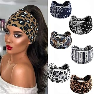 6Pcs Headbands for Women, Boho Headbands, Wide Hair Bands, Sports Yoga Head Wrap Hairbands, Bandeau Turban, Stretch Twist Workout Headwear, Elastic Hair Accessories, Athletic African Bandana Headwraps
