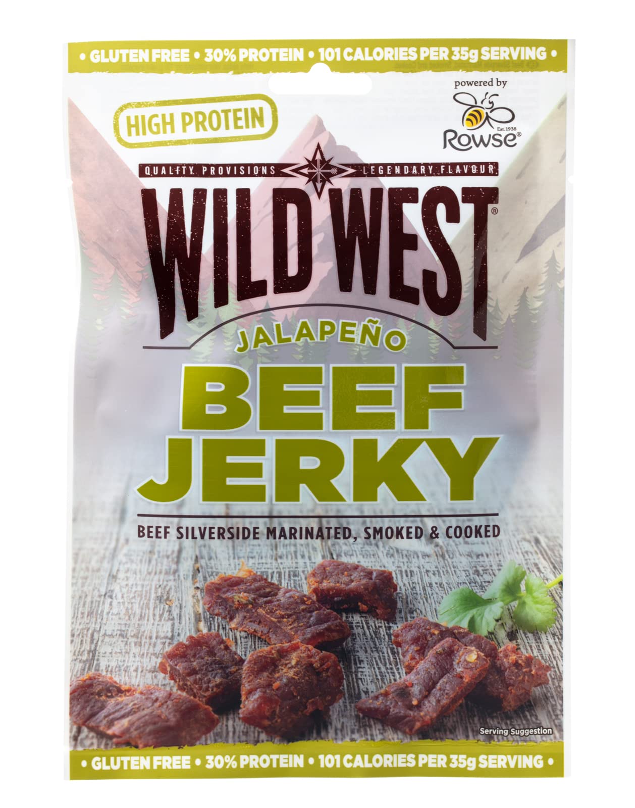 Wild West Beef Jerky, 16 x 60 g jalapeño, carne seca altamente proteica, snack proteico Beef Jerky, cecina de vaca