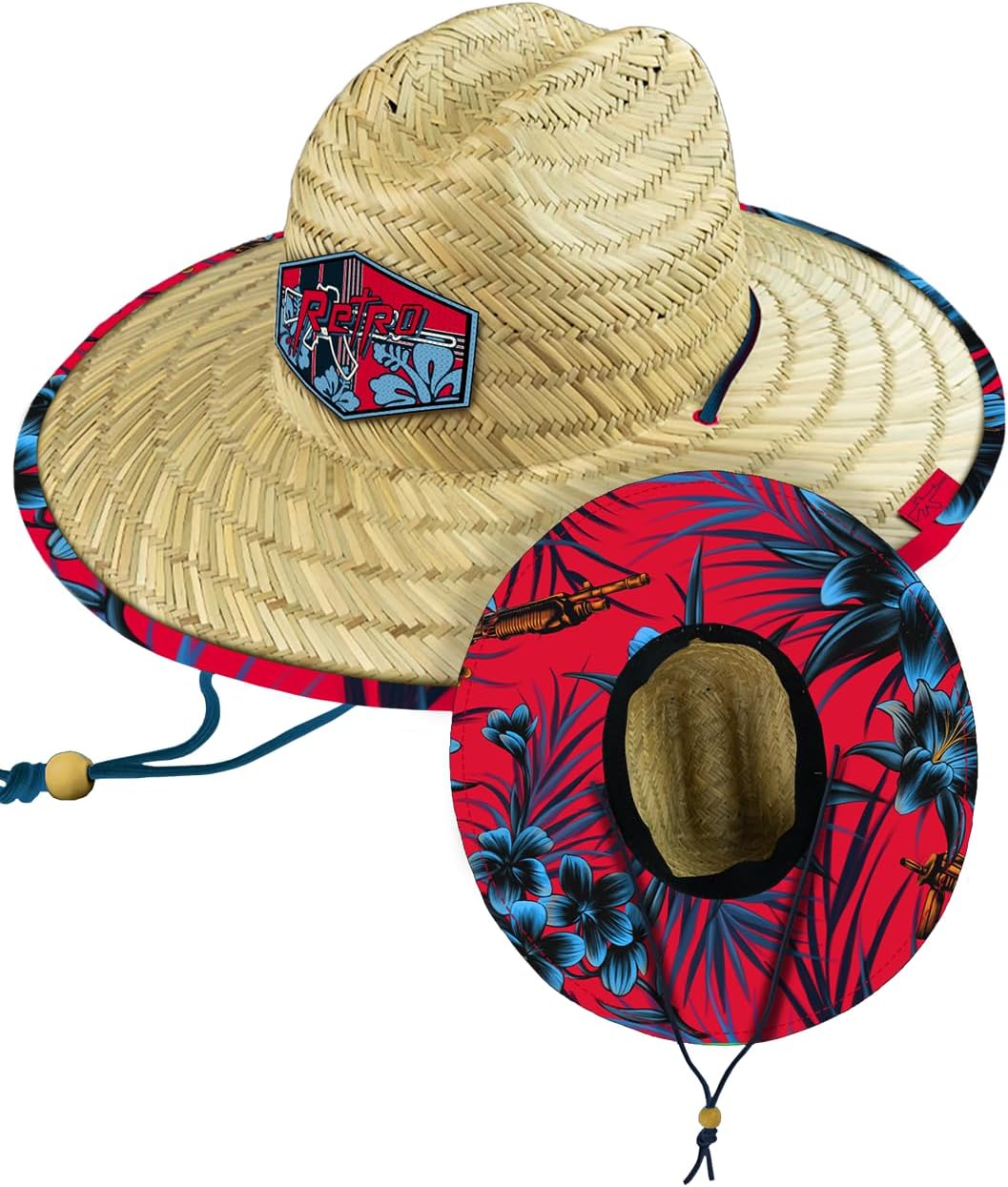 Retro Rifle Men’s Straw Sun Hat-Wide Brim Lifeguard Hat with Custom Under-Brim Prints-Lightweight Sun Protection for Outdoor