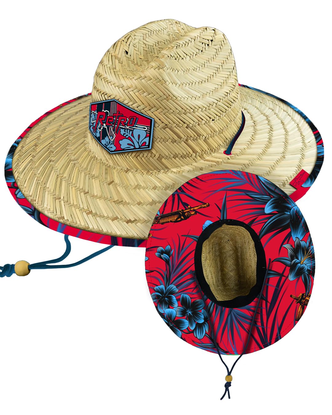 Retro Rifle Men’s Straw Sun Hat-Wide Brim Lifeguard Hat with Custom Under-Brim Prints-Lightweight Sun Protection for Outdoor