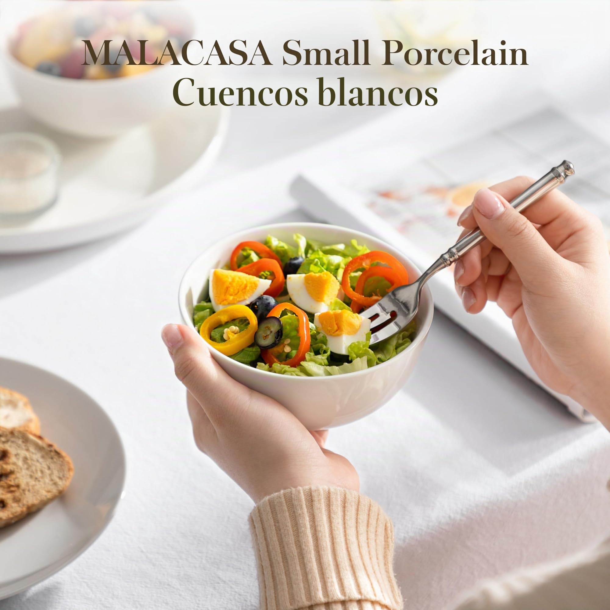 MALACASA, Serie Regular, Juego de Cuenco de 8 Piezas Vajilla de Porcelana de 5" Cuenco de Cereal (12.5 * 12.5 * 6.5cm)