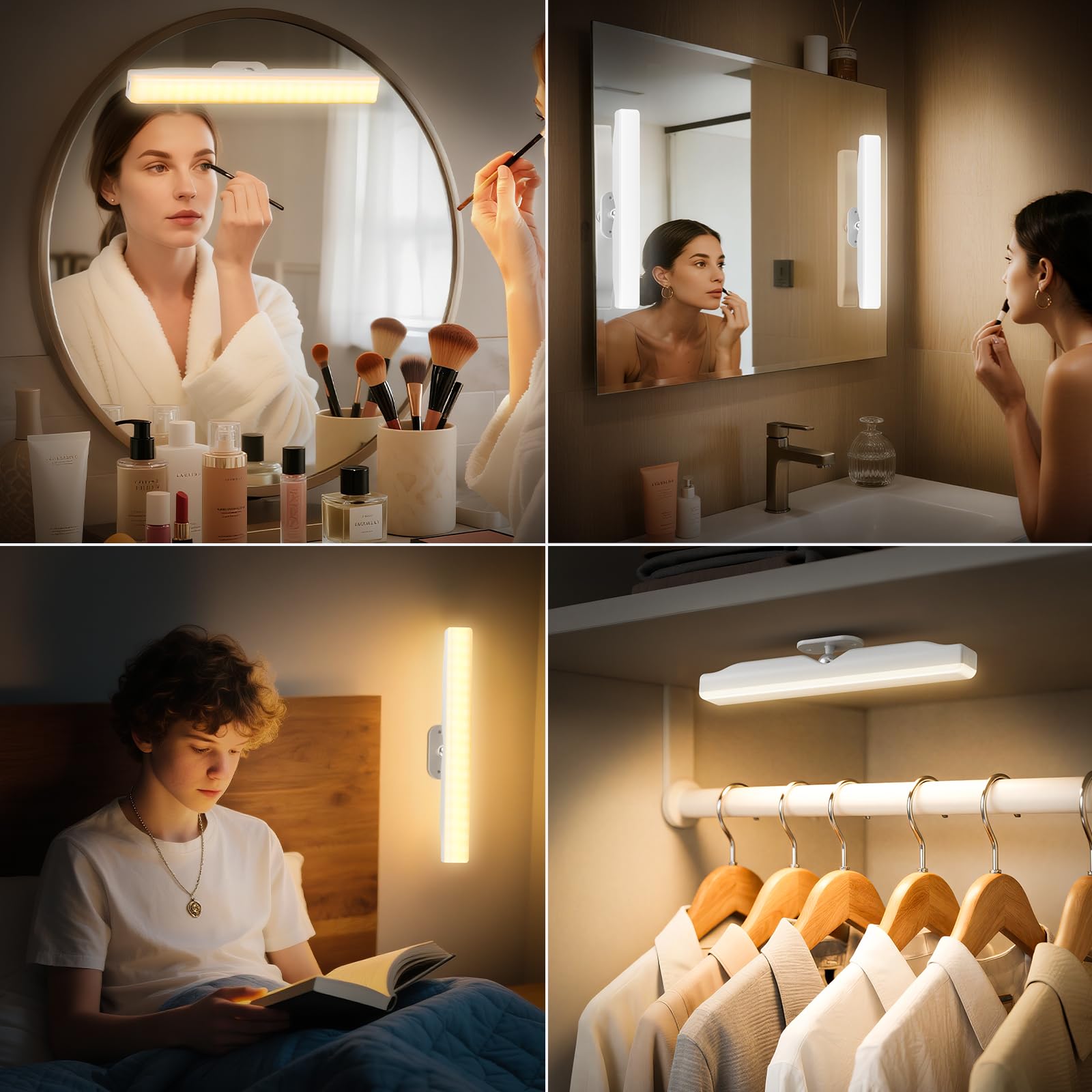 Lamparas Sin Cables Led Luces Tocador, 4000mAH Recargable Luces Espejo Maquillaje con Color y Brillo Ajustables, Extraíble 360° Giratorio Lampara Baño para Espejo de Baño Tocador