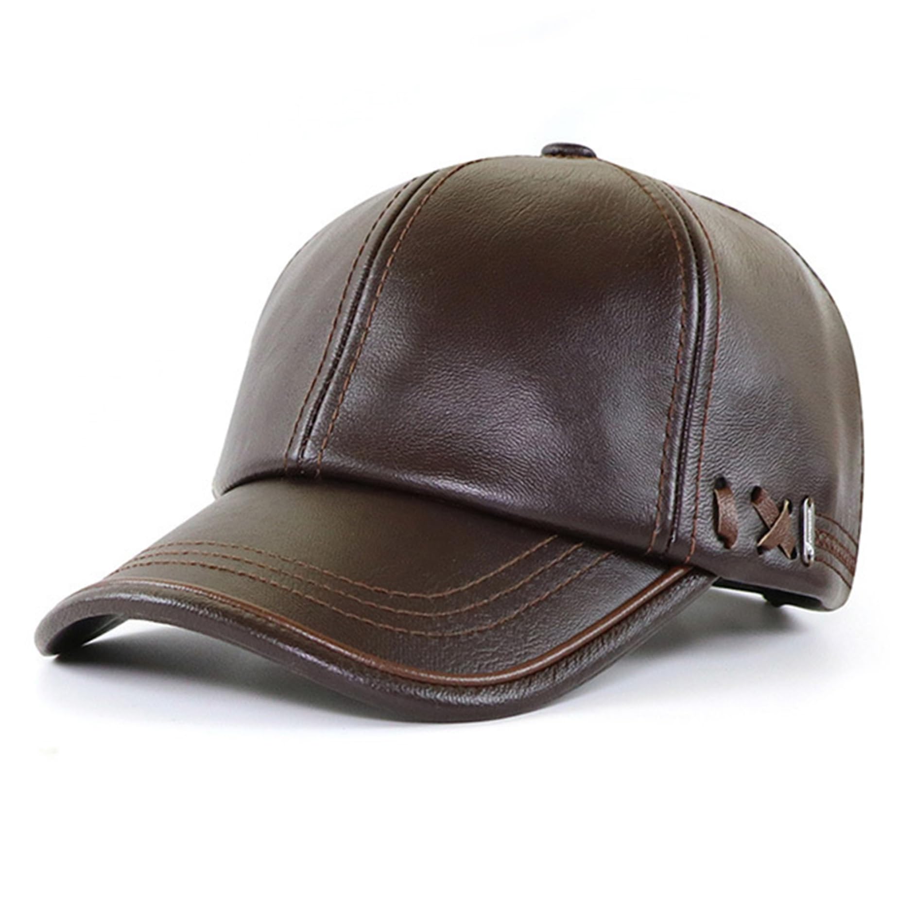 Comebachome Unisex Dark Coffee Leather Baseball Cap, Soft Comfortable Adjustable Pu Baseball Cap, Vintage Biker Hat For Men, Women, Ornaments De Jardin