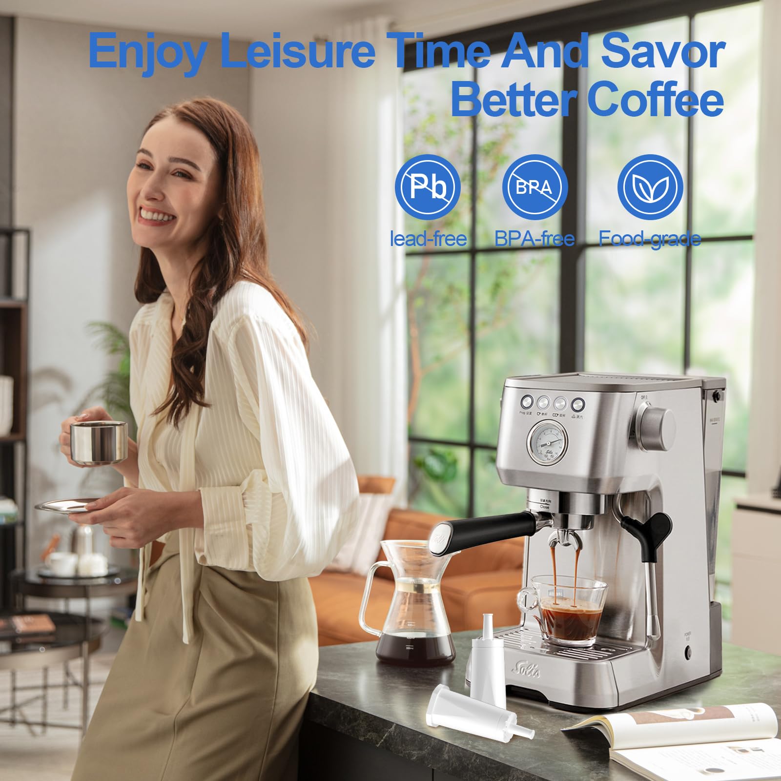 BREAUILL 4 filtros de repuesto para Sage Barista Express Pro, filtro de agua para SES008/SES810/SES875/SES880/SES920/SES980/SES990/BES008