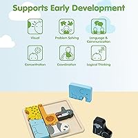 Vista 4 de PlanToys Juego de rompecabezas de animales de madera para niños a partir de 3 años Juego de lógica Montessori y juego a juego que desarrolla