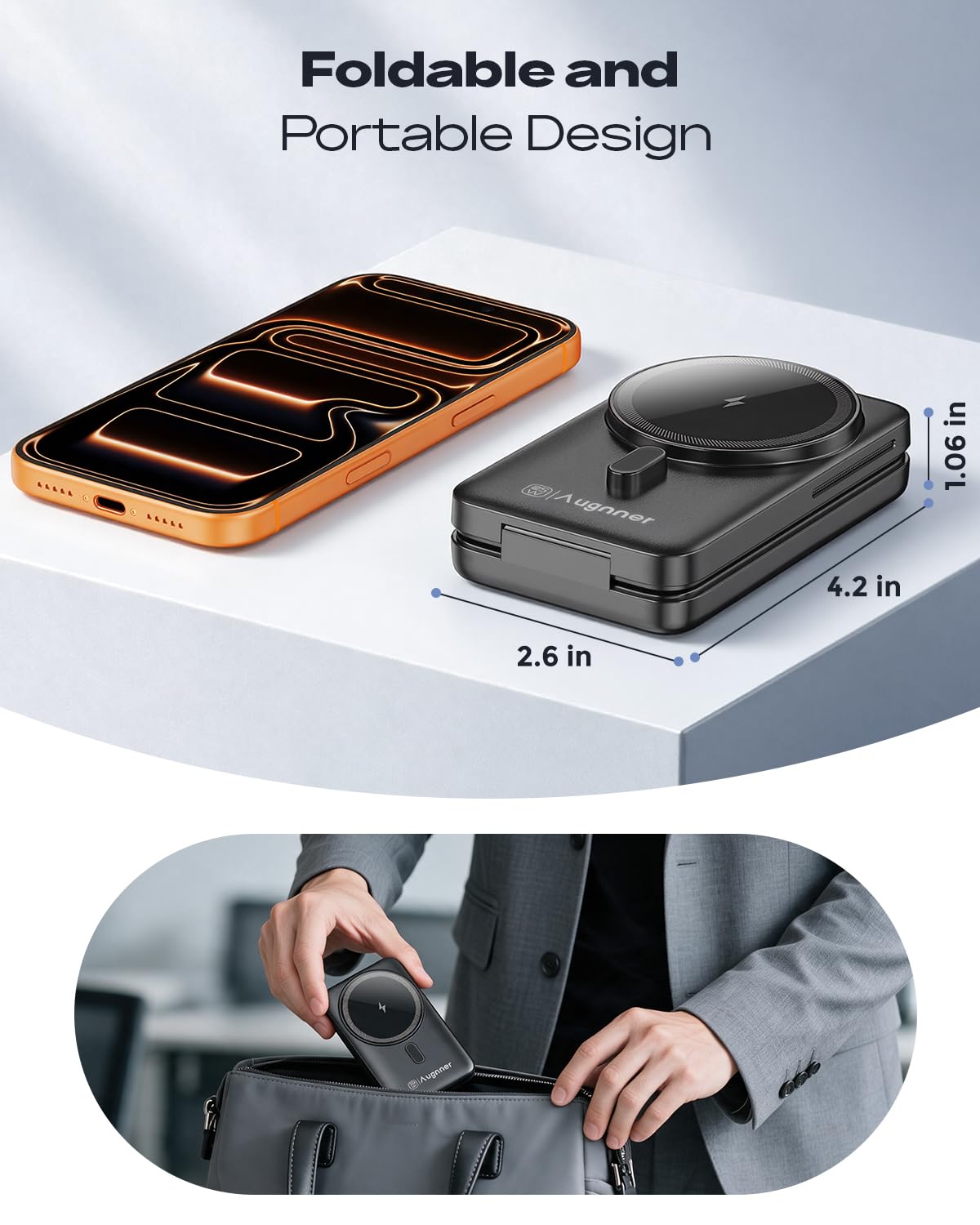 Augnner Station de charge 3 en 1 pour Apple - Ultra rapide 25 W - Station de charge inductive pliable pour iPhone 17/16/15/14/13/12, Apple Watch et AirPods avec adaptateur 45 W
