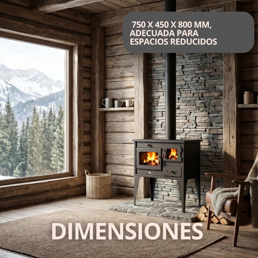 Prity 1P34L 1P34L - Estufa de leña grande con horno, puerta izquierda, gran formato, certificado CE, granja