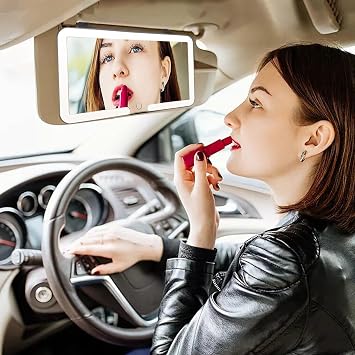 Car Sun Visor Vanity Mirror, 3 Light Modes & 60 LEDs, Rechargeable Dimmable Touch Screen Travel Makeup Mirror,Universal for Truck SUV-Car Accessories Essentials for Women(White)