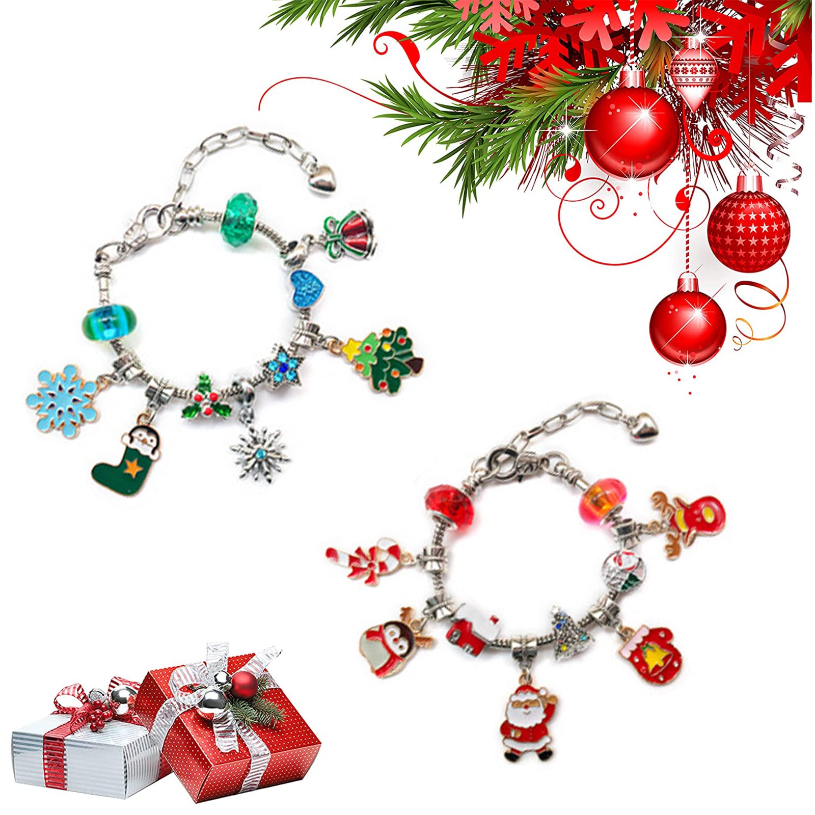 Christmas Advent Calendar Bracelets 2024 for Girls 24 Days Xmas Countdown Calendar DIY Jewelry Making Kit Gift 22 Charm Beads 2 Bracelets for Kids Teens Women (Blue) - Image 2