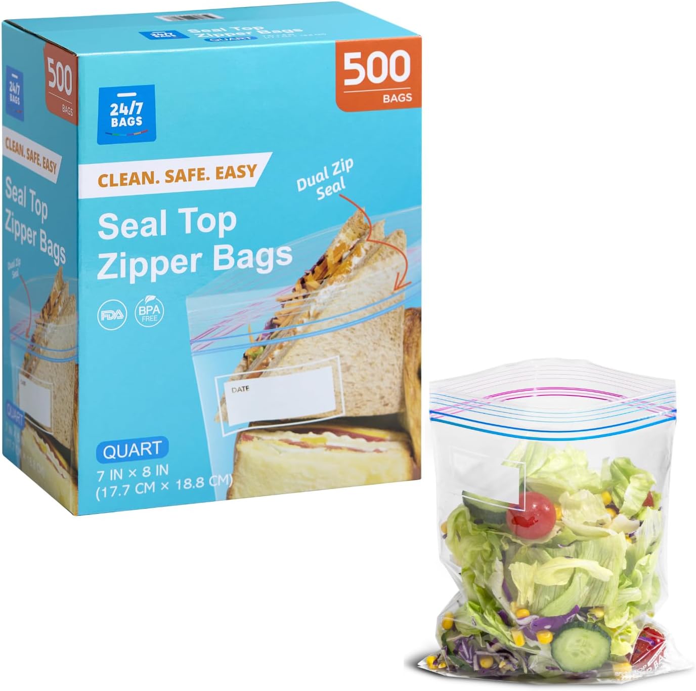 Freezer Gallon Double Zipper Food Storage Bags, 250 Count, 3 Mil, Clear with Write-On Calendar, BPA-Free, Commercial Use, Bulk Packaging