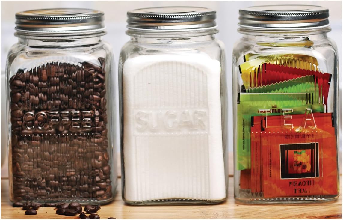 CirclewareBigasu Glass Canister Jars with Metal Lids, Set of 3, 43 oz, Clear