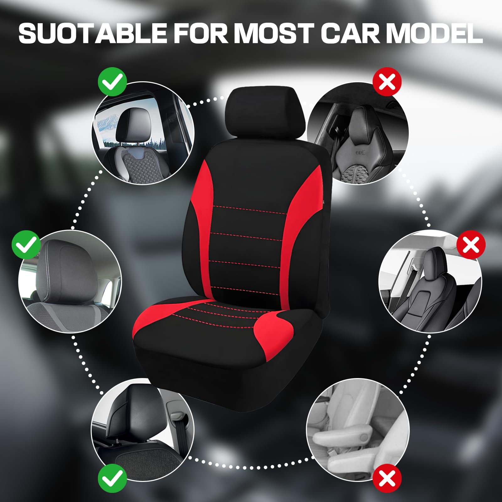 2 coprisedili per auto, coppia di coprisedili anteriori, facili da installare, coprisedili anteriori e poggiatesta, comodi e traspiranti, protezione interna universale per auto, camion (rosso)