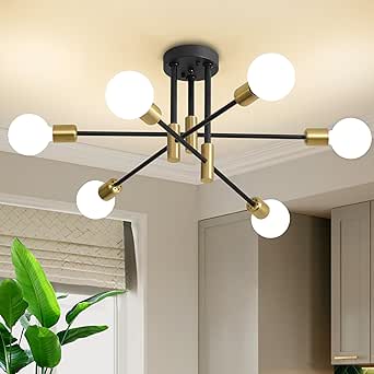 Biewalk Modern 6-Light Sputnik Chandelier, Gold and Black Ceiling Light Fixture for Dining Room, Living Room, Kitchen Island