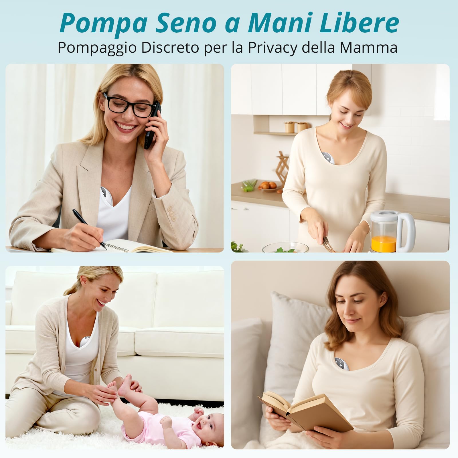 Tiralatte Indossabile Senza Mani, Bianco, 210ml Ultra Silenzioso e Discreto per Ufficio e Viaggi - 4 Modalità, 48 Livelli, 3 Taglie - Batteria da 150 Minuti e Display LED