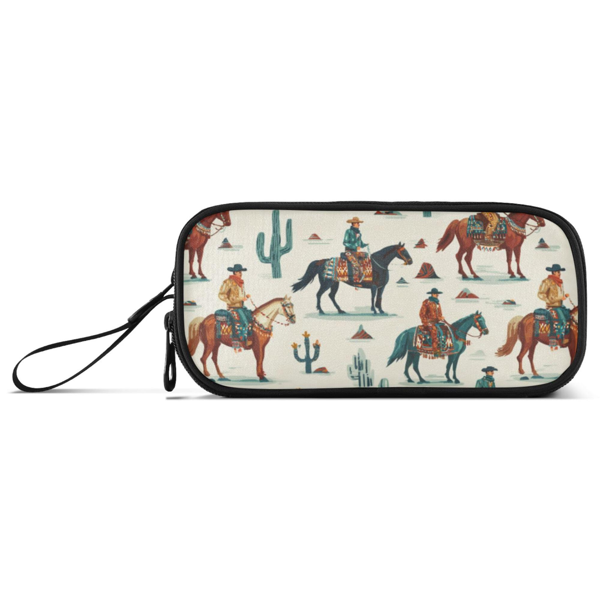 Fisyme Vintage Western Cowboy Pencil Case Large Capacity Pen Box Makeup Pouch Holder Organizer Stationery Bag for School Office College Traval