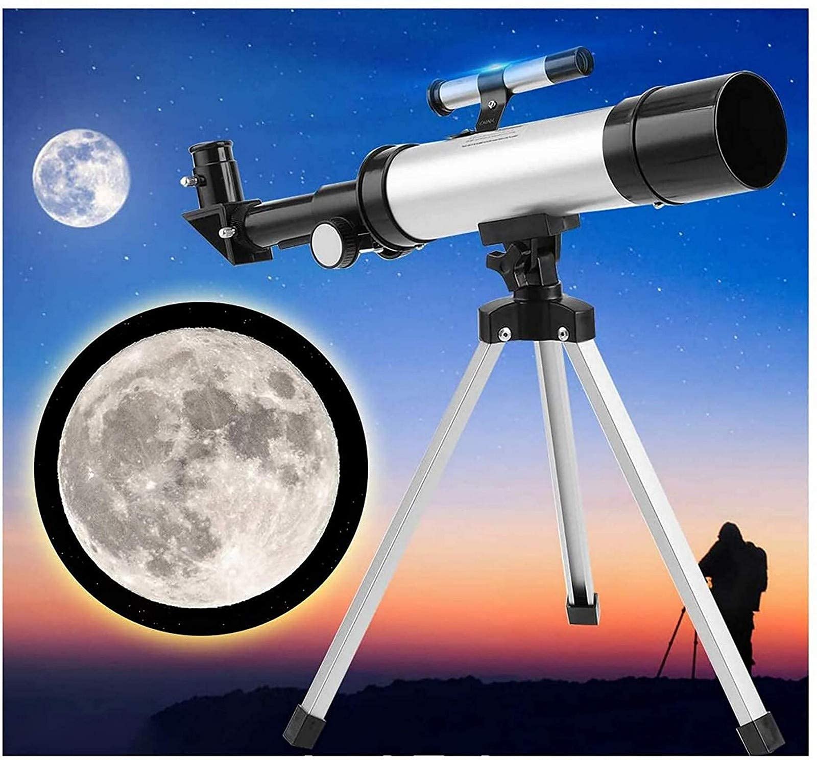 Telescopio astronomico, telescopi scientifici per Bambini Principianti, oculare 6 mm/12 mm, con treppiede Portatile in Lega di Alluminio, Facile da Montare