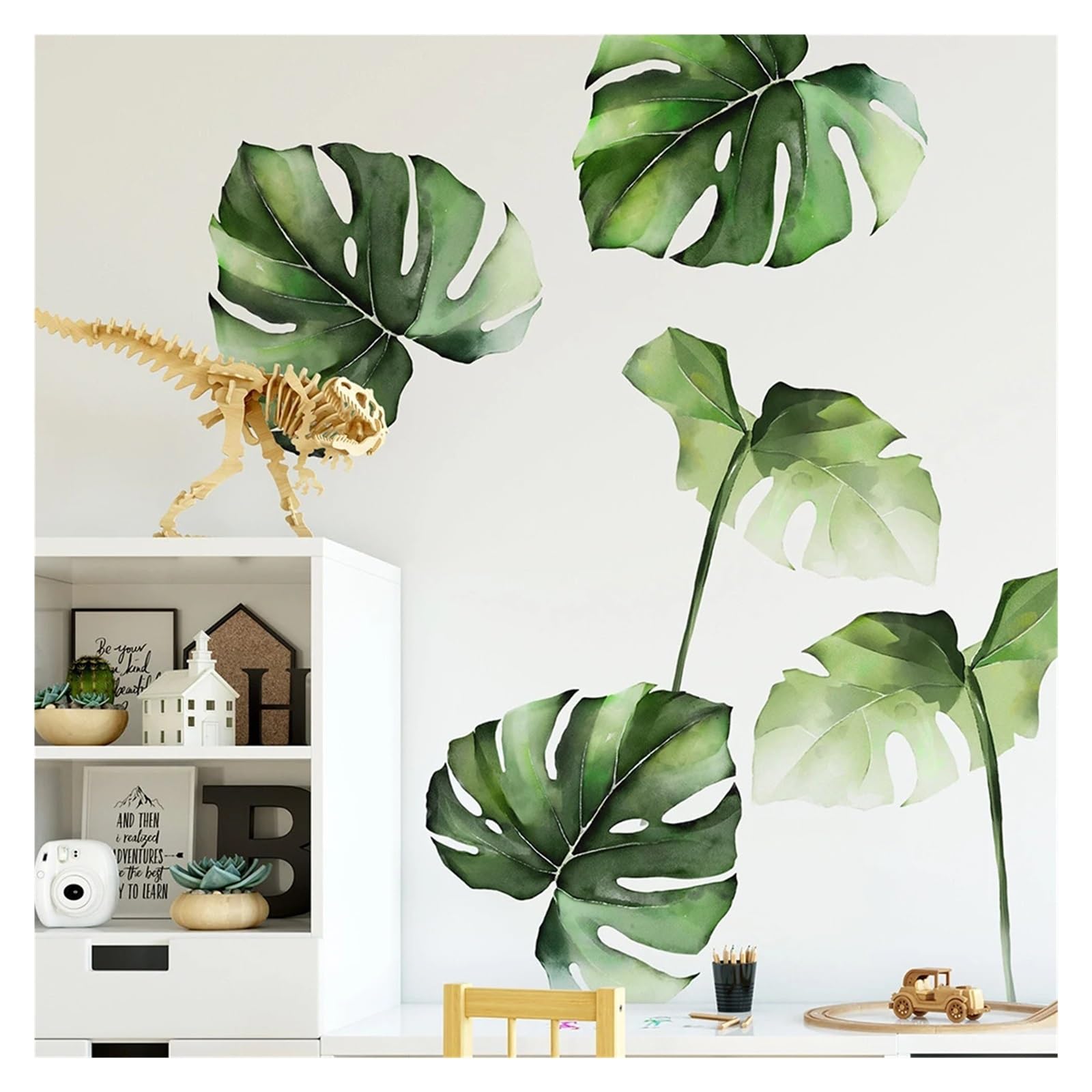 Pegatinas de Pared Hojas de Palmera Acuarela Monstera selva tropical hojas pegatinas de pared palmera verde calcomanías dormitorio(105cmwidex68cmhigh)