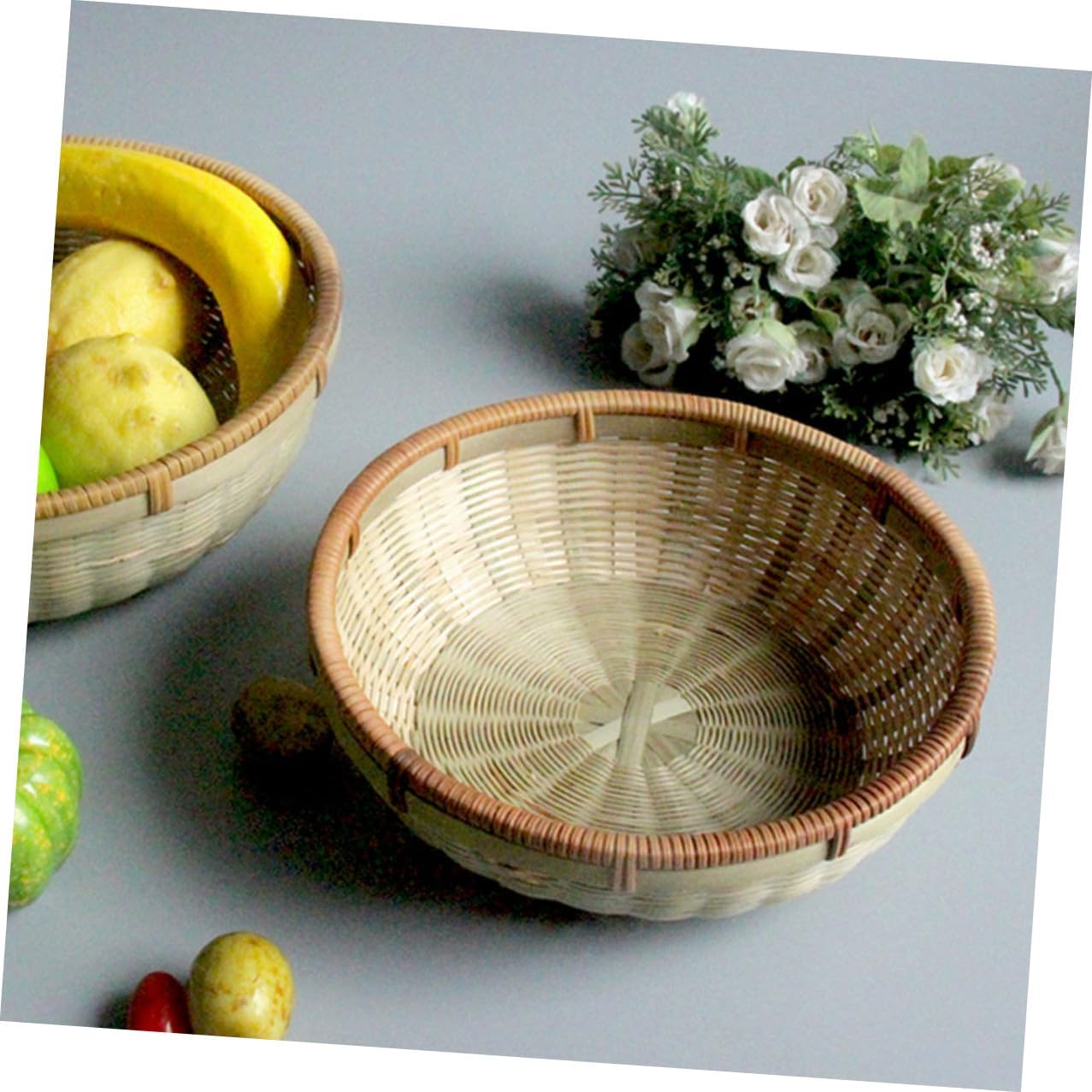 KICHOUSE Bread Basket and Fruit Storage Basket Set, 3pcs Kitchen Organizer with Drainage, Woven Packaging Container for Home Food Storage and Drying