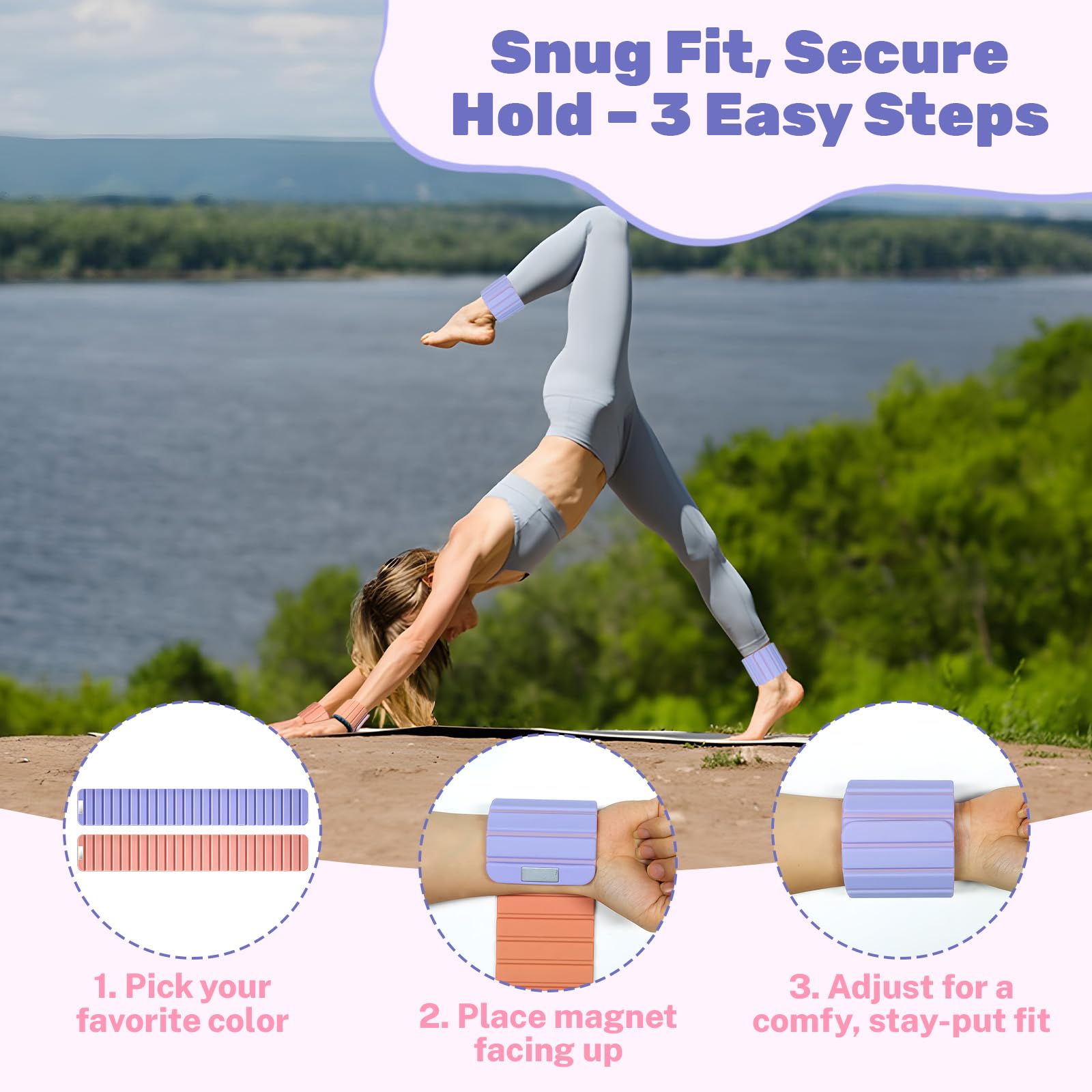 Magnetic Ankle Weights for Women & Men, Adjustable Silicone Wrist Weights Bracelet Set, Stackable Wrist and Ankle Weights 1 Pair 2 Lbs, Weighted Bangles Wearable for Home Gym Workout, Jogging, Yoga & Walking: Pink and Purple 1 lb x 2