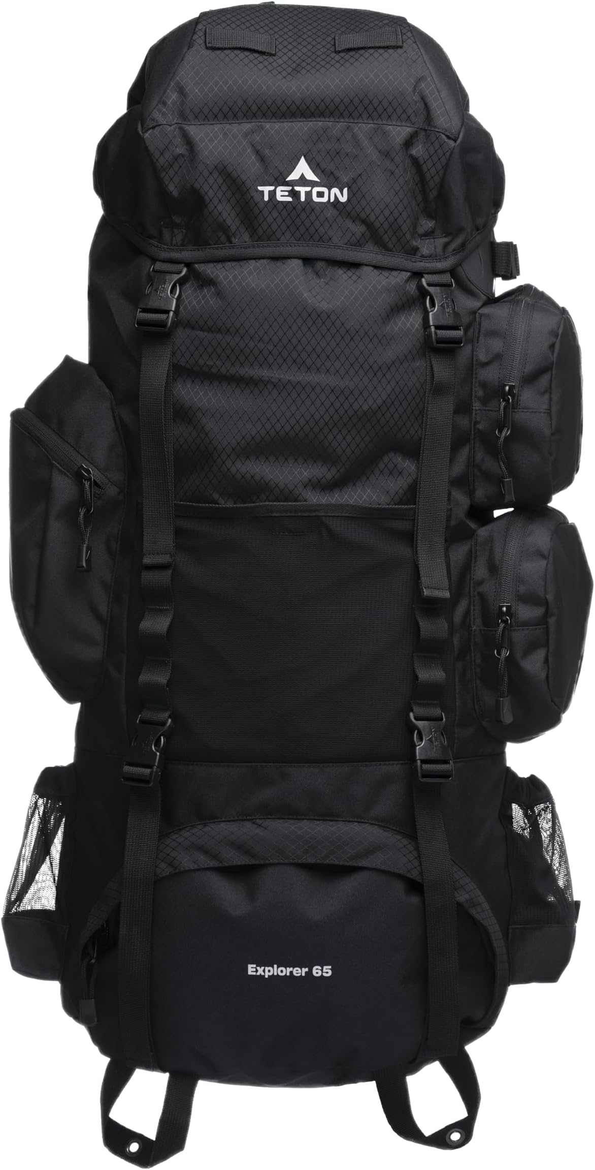 Teton 65L Explorer Internal Frame Backpack for Hiking, Camping, Backpacking, Rain Cover Included, Black