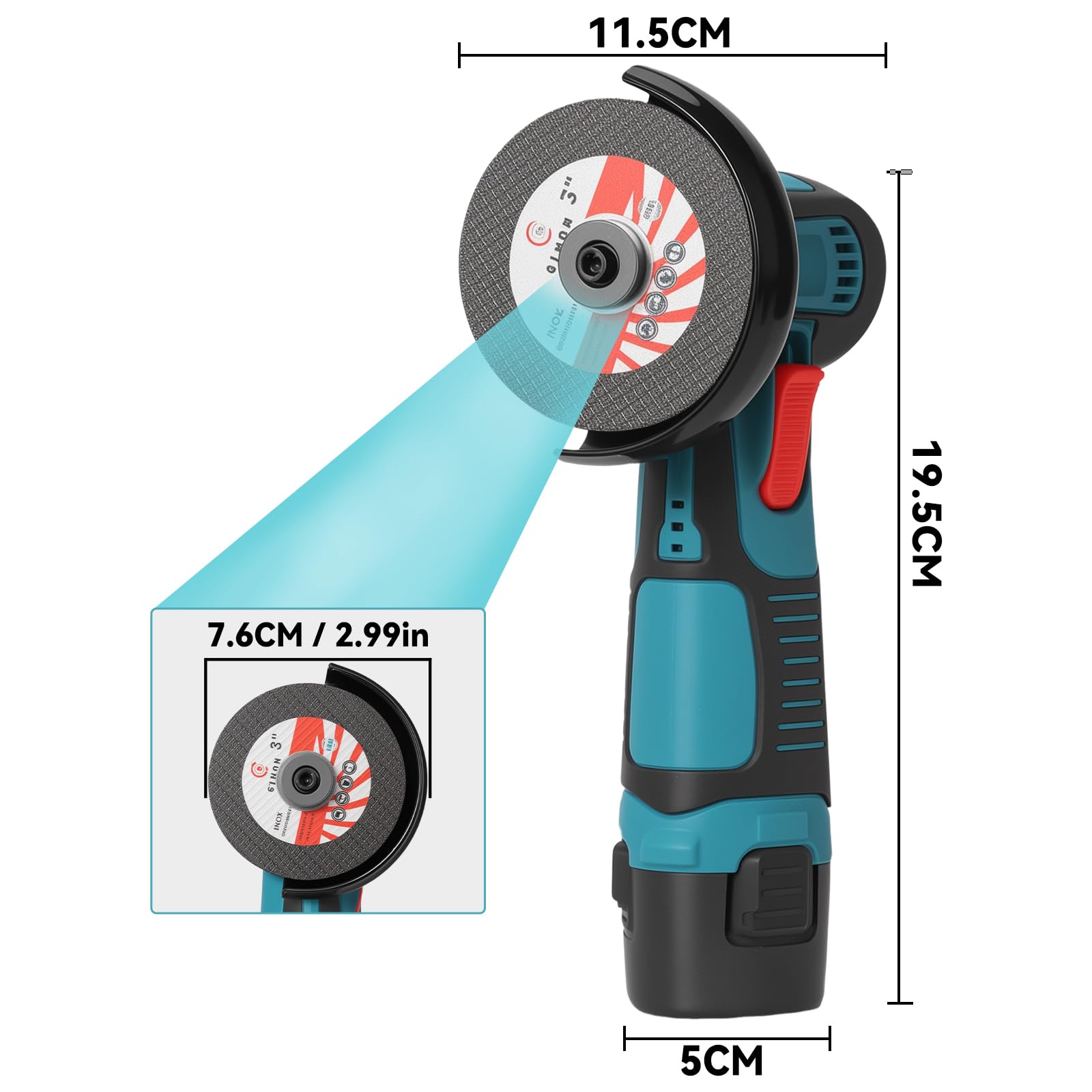 Mini Meuleuse D'Angle Sans Fil 18000RPM, 12V Professional Disqueuse Sans Fil avec 10 Disques de Coupe et de Polissage pour le Meulage et la Coupe (Bleu)