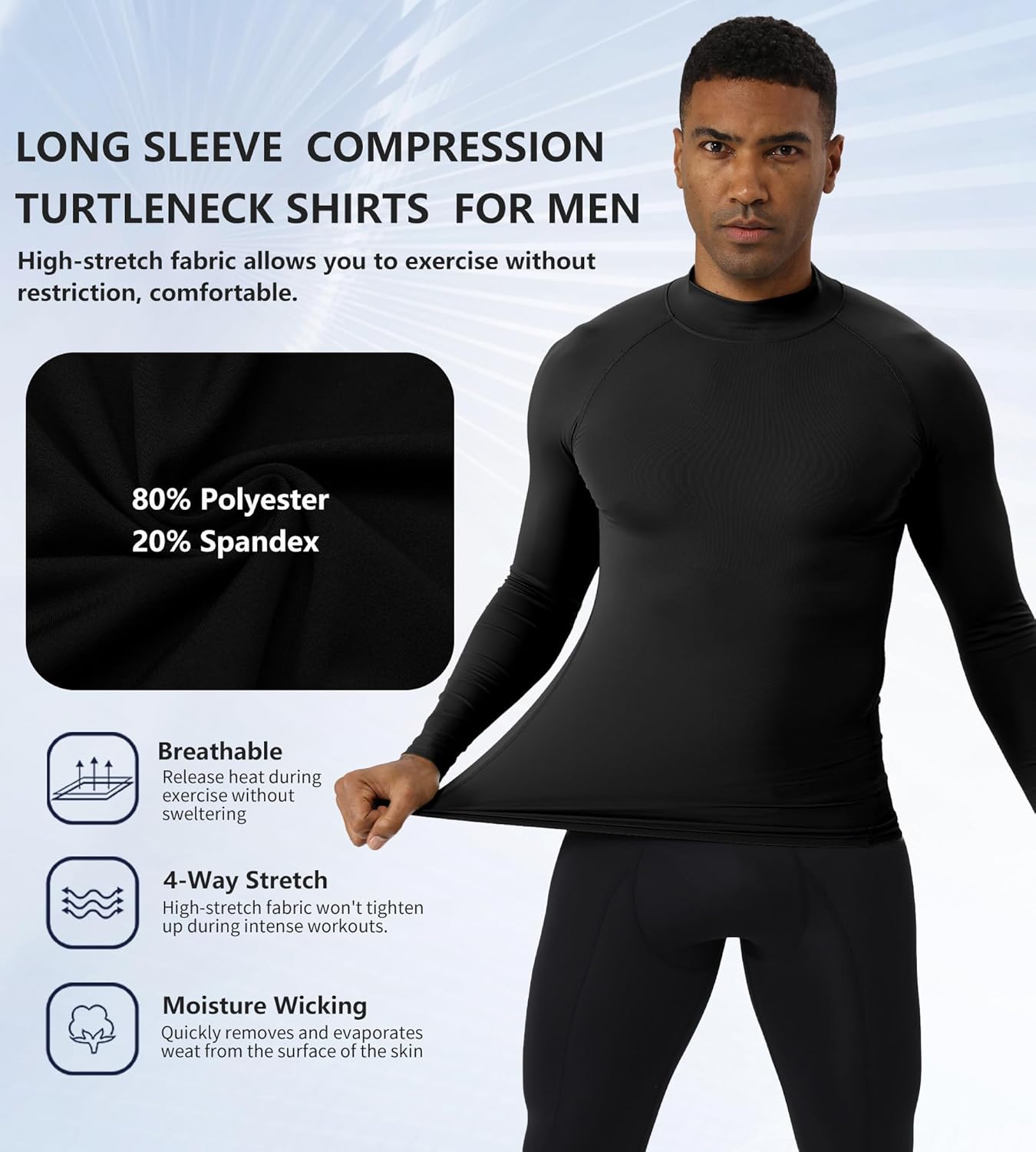 Turtleneck Compression Shirt Men Long Sleeve Athletic Workout Sports Undershirt Quick Dry Base Layer Running Tops - Image 4