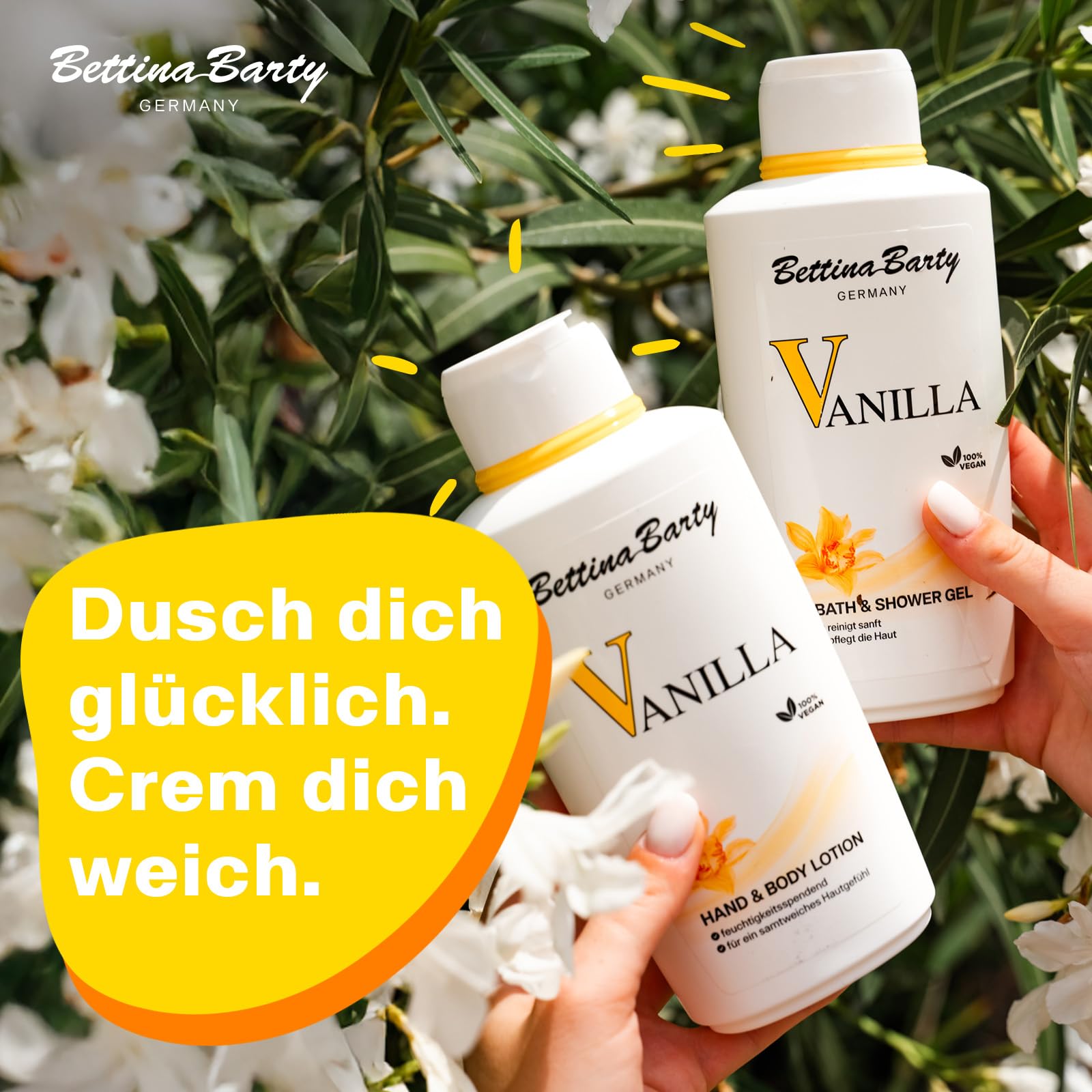 Bettina Barty Vanilla Bath & Shower Gel 12 x 500 ml – Duschgel mit Vanilleduft – Sanfte Reinigung & Feuchtigkeitsspendende Pflege für alle Hauttypen - Geschenk-Idee zu Ostern