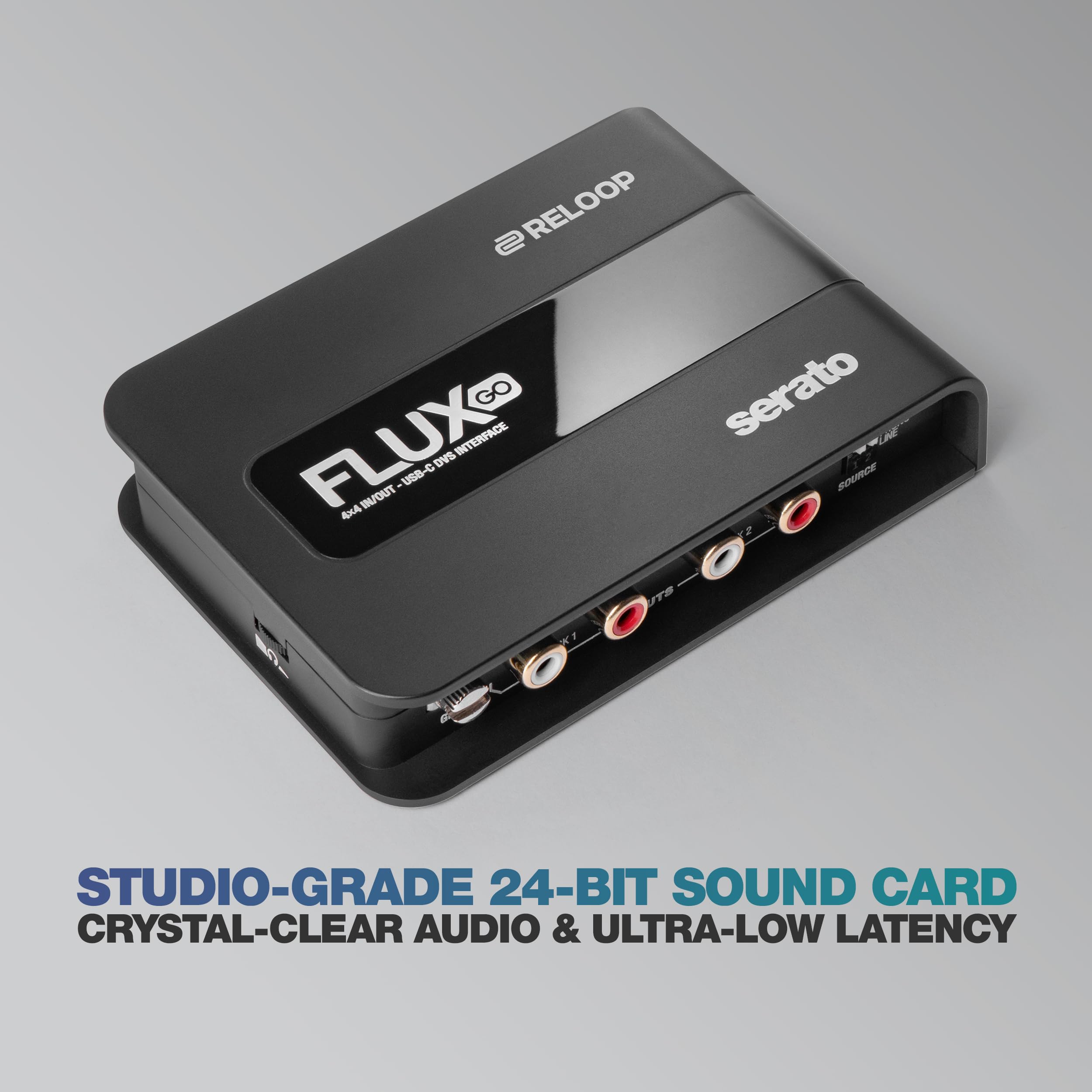 Reloop Flux Go - Interfaccia audio per Serato DJ Pro in formato tascabile, 24 bit (class compliant) per un suono cristallino e una latenza ultra bassa