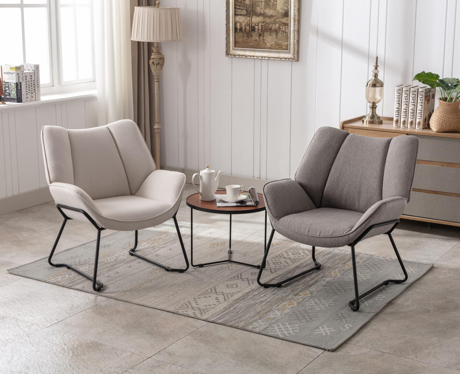 chairus Sillón de Salón Moderno de Lino Butaca Ocio de Dormitorio con Reposabrazos, Sillón Tapizado Lectura con Patas Negras para Hogar/Sala de Estar, Gris