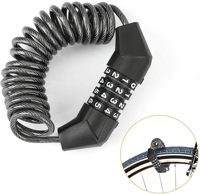 Bike Lock Bicycle Chain Wikay High Security 4-Digit Number Bike Cable Resettable Combination Bike Chain Foldable Locks for Bicycle Outdoors 160cm/63in Long for Bike Scooter Strollers Grills
