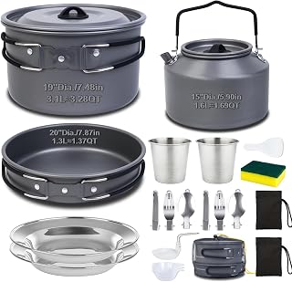 22-Piece Large Camping Cookware Set, 3.3L Pot & Kettle