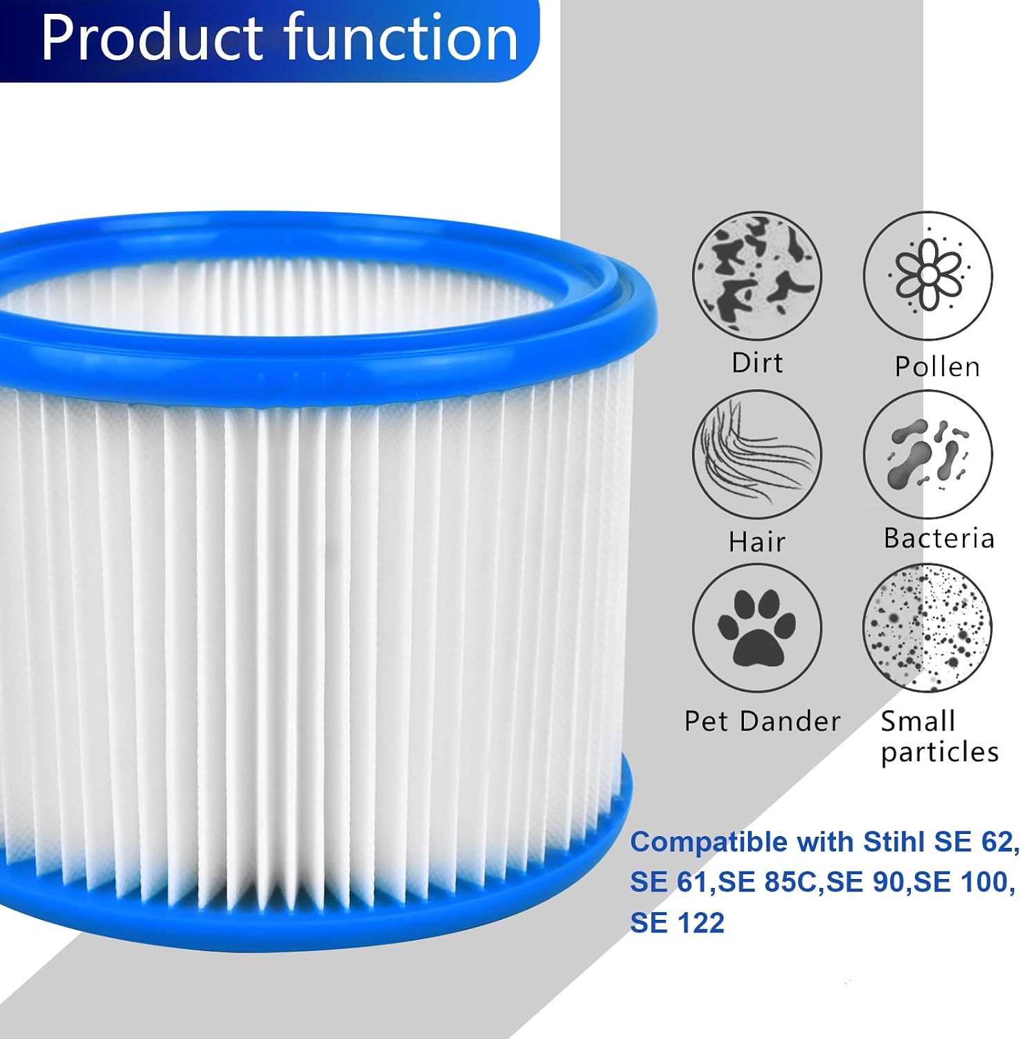 Hepa Filter Compatible with Stihl Se 62,Se 61,Se 85c,Se 90,Se 100, Se 122 | Vacuum Replacement Filters,Vacuum Cleaner Cartridge Hepa Filter,Wet/Dry Vacuum Cleaner Parts,Vacuum Accessories