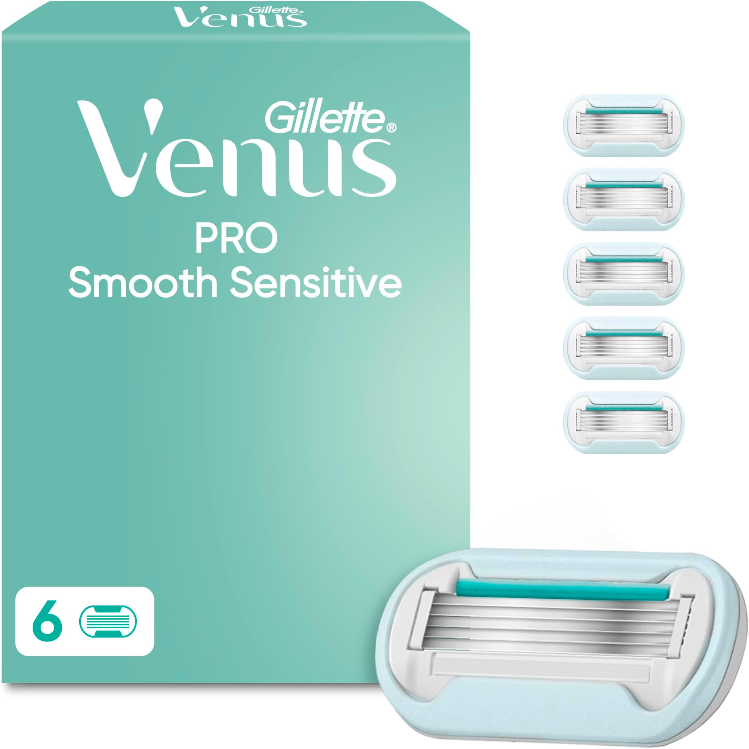 Pro Smooth Sensitive Women’s Razor Blade Refills, Pack of 6, 5 Blade System, Long Lasting Shave, SkinCushion Technology, Aloe Vera Lubrication, Sensitive Skin
