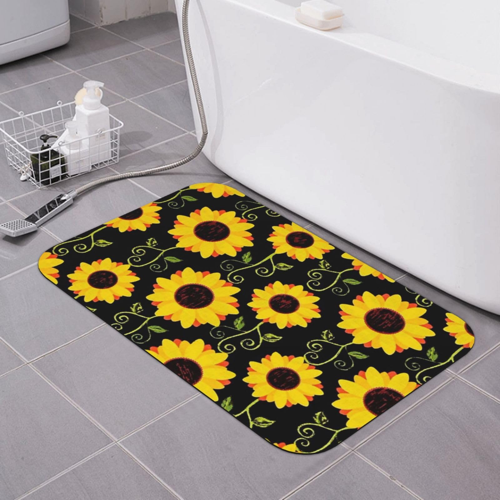 Tapis de bain en terre de diatomée VACSAX - Imprimé floral de salle de bain