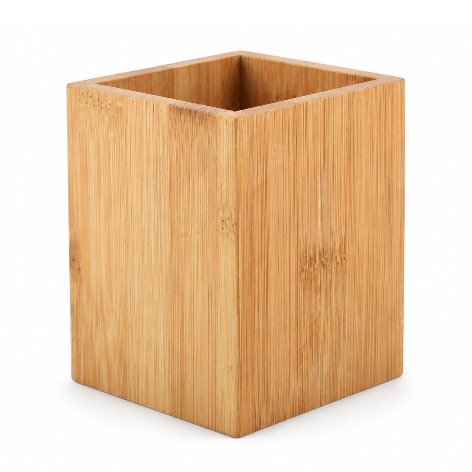 VOBOR Drewniany uchwyt na długopisy, kwadratowy, bambusowy, prostokątny, organizator biurkowy, kosz na sztućce do kuchni (8 x 8 x 10 cm)