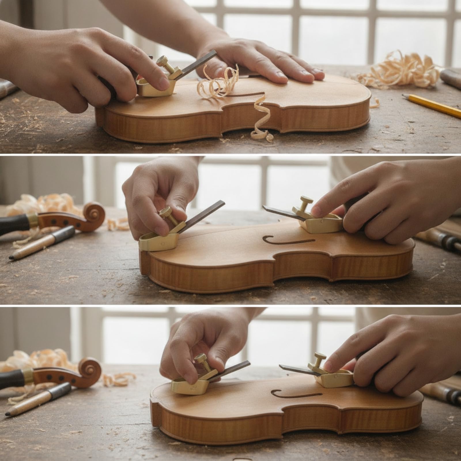 5 Piezas Cepillo Manual Ajustable Cepillo Luthier Metálico Herramienta Luthier para Luthiers, Dorado, Juego De 5 Piezas