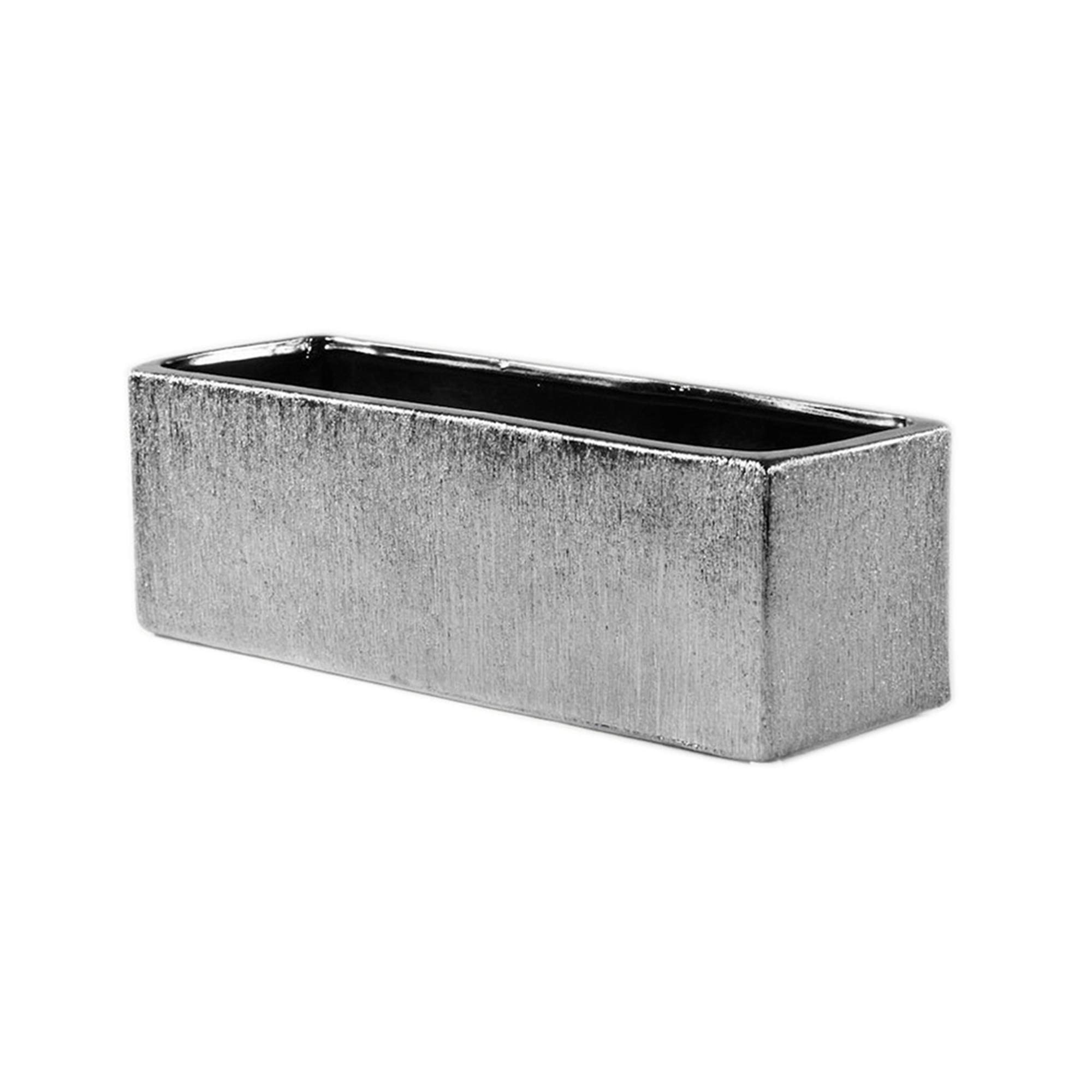 WGVI Long Rectangle Ceramic Planter Vase in Silver Etched 12" x 4" x 4"H, Block Rectangular Terrarium Box Pot, Flower Arrangement, Table top