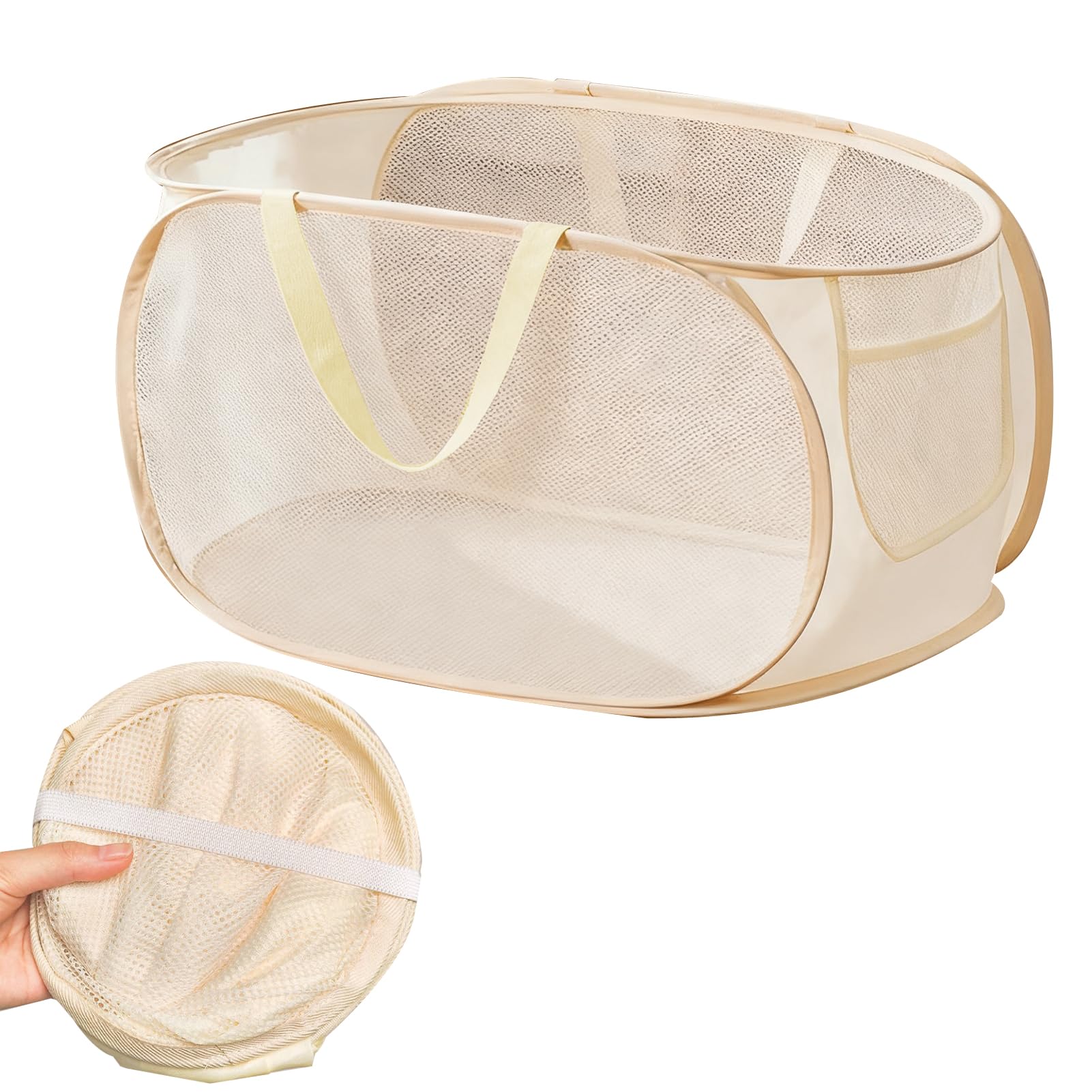 Paniers à Linge Pliable, 70L+ Corbeille à Linge Sale avec Poignées, Pop Up en Panier Rangement Linge Grand Capacité, pliable et Portable pour Laverie, Buanderie, Maison, Dortoir (Beige)