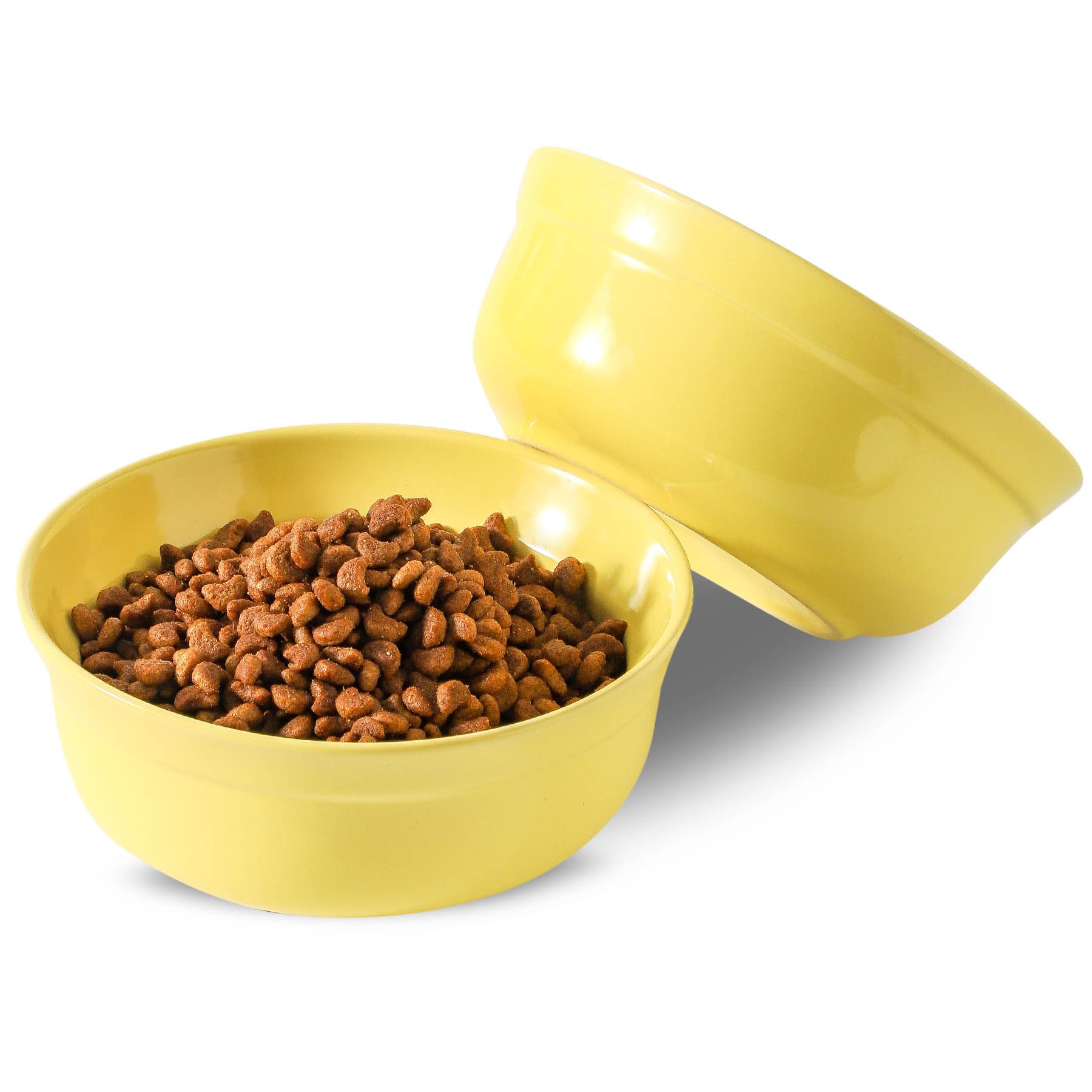 Photo 1 of 5.3 Inch Yellow Ceramic Small Dog Bowl Sets - Porcelain Wide Mouth Cat Food or Water Bowls, Cute Feeding Bowls for Indoor Small Size Dog, for Wet or Dry Food
