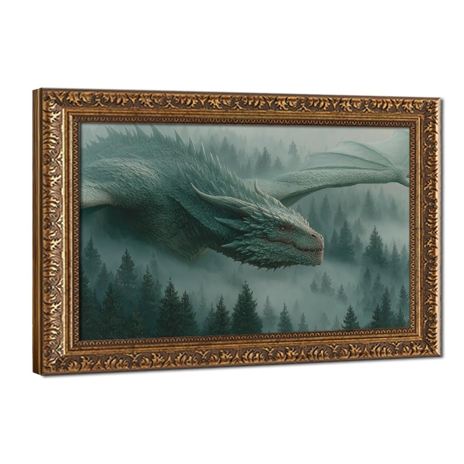 Bareronor Foggy Forest And Dragon Large Canvas Poster Bedroom Decor Landscape Office Room Decor Gift 24" L X 36" W