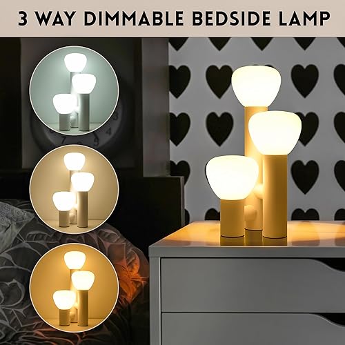 Miniatura 4 de Lámpara de mesa moderna de 3 luces, base de metal blanco, globos de vidrio en forma de hongo blanco, 3 temperaturas de color, 16.5 pulgadas de