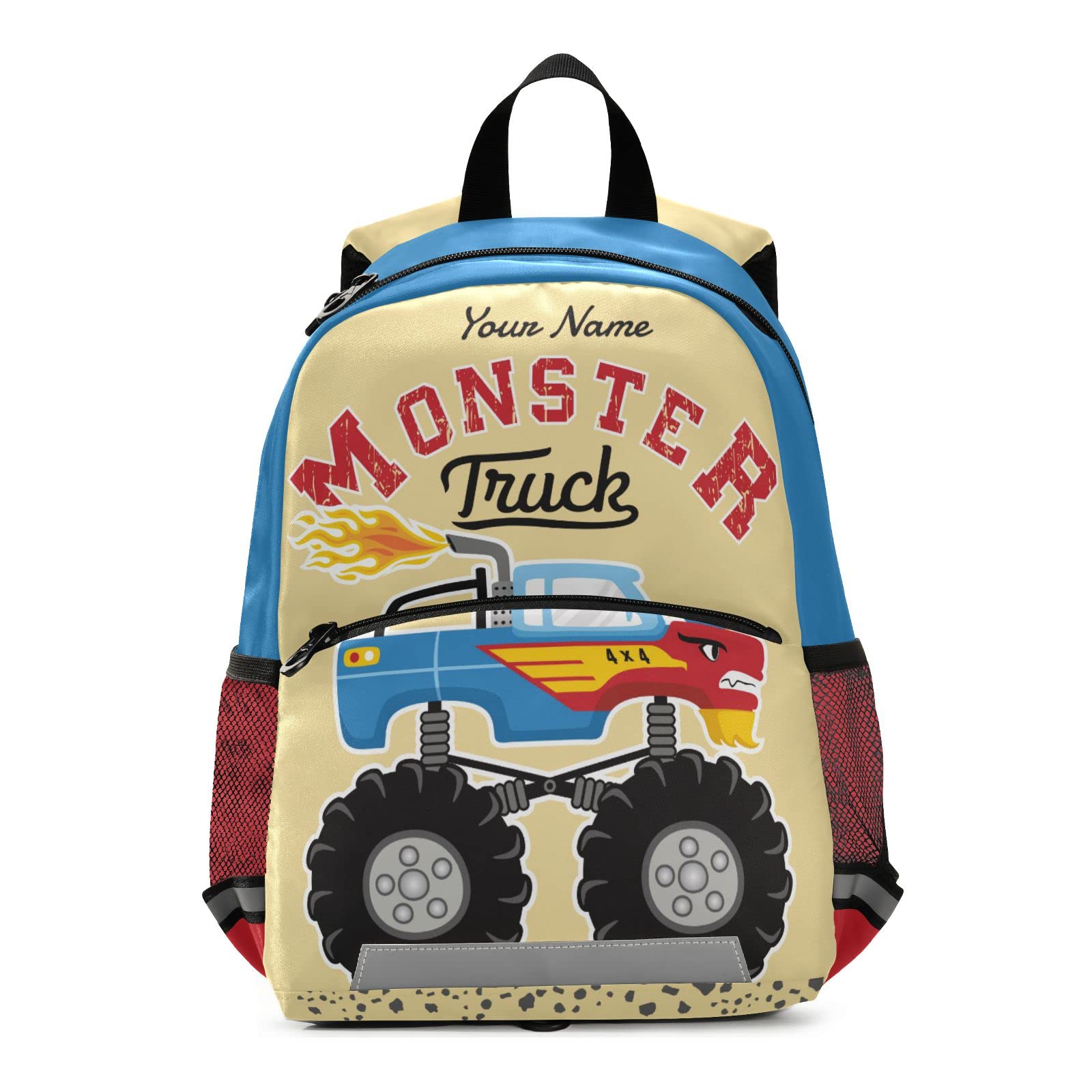 litebear Kids Backpack,Monster Truck with Flame Lightweight Preschool Backpack for Toddlers Boys Girls with Chest clip
