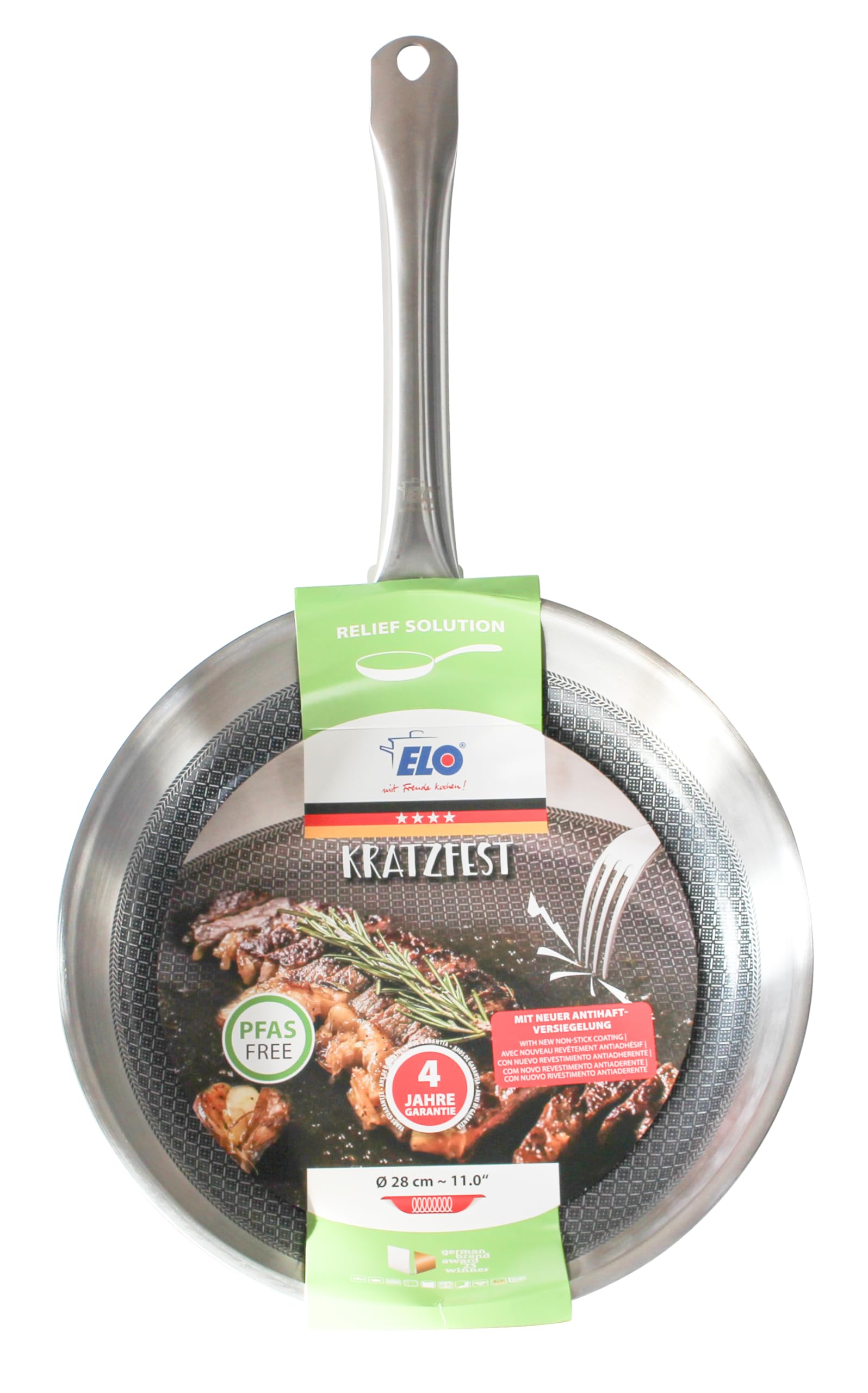 Elo 3582426 Padella in acciaio inox 18/10, padella senza PFAS, padella antiaderente, padella a induzione, rivestimento antiaderente minerale senza PFAS, acciaio inossidabile 18/10, acciaio inox
